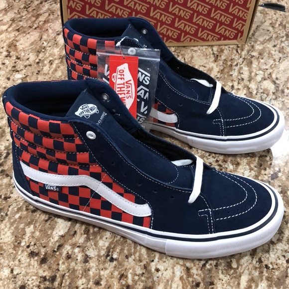 Vans Other - Vans Sk8-Hi Pro Checkerboard Navy Orange